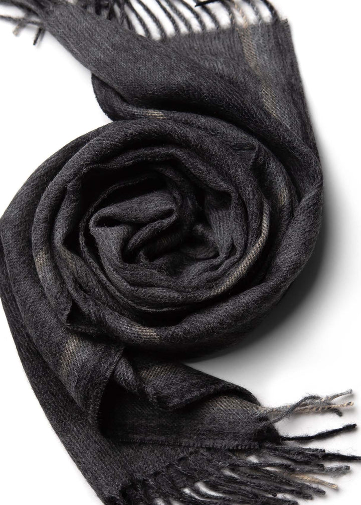 【関税込み】Fabio Scarf in Black Wool Mix Stripes Baby Alpaca Scarf – Borsalino for Atica